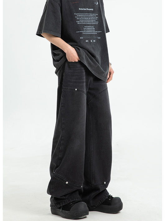 Pantalones Rectos Anchos para Hombre con Remaches Deconstructivos - Image 16