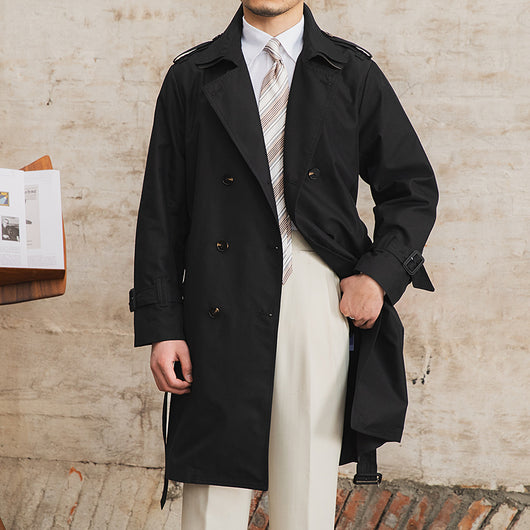 Abrigo Gabardina Impermeable Doble Cuello Hombre Largo Doble Botonadura - Image 19
