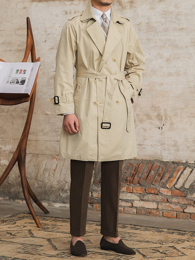 Abrigo Gabardina Impermeable Doble Cuello Hombre Largo Doble Botonadura - Image 23