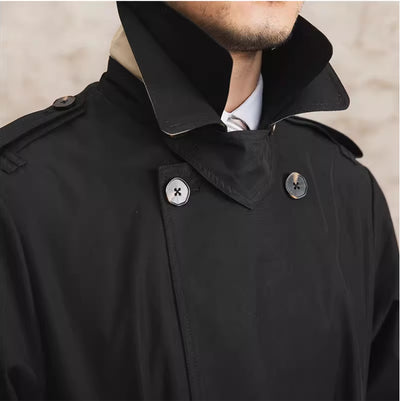 Abrigo Gabardina Impermeable Doble Cuello Hombre Largo Doble Botonadura - Image 25