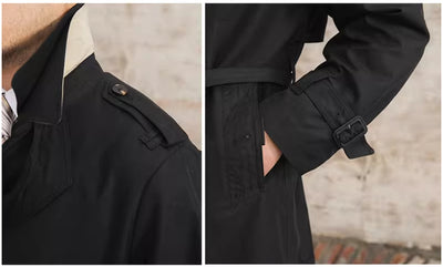Abrigo Gabardina Impermeable Doble Cuello Hombre Largo Doble Botonadura - Image 26
