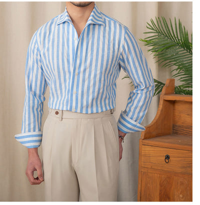 Camisa de Algodón a Rayas para Hombre - Estilo Ejecutivo Casual - Image 21