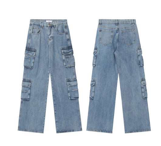 Overol Jeans Retro Lavado Multibolsillos Mujer Pantalón Recto Casual - Image 19