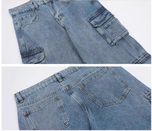 Overol Jeans Retro Lavado Multibolsillos Mujer Pantalón Recto Casual - Image 20