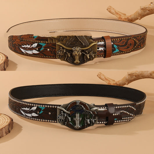 Cinturón Vaquero Punk Retro con Hebilla Bullhead - Image 11