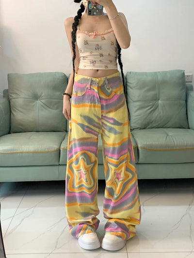 Pantalones Vaqueros Florados Anchos Cintura Alta XINGX - Image 6