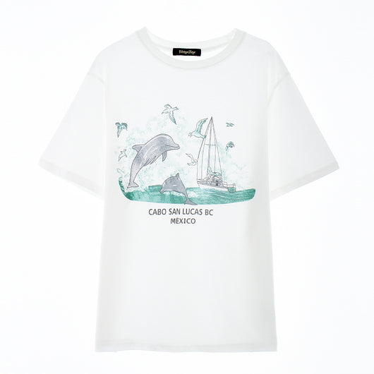 Camiseta Retro Blanca con Estampado para Mujer - Manga Corta Estilo Americano - Image 8