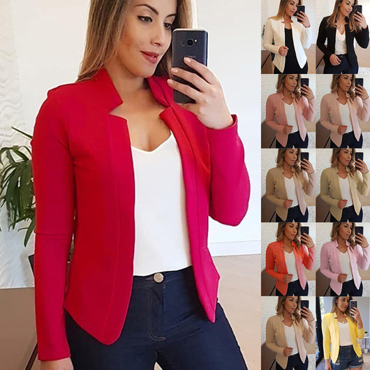 Cardigan Blazer de Manga Larga Color Sólido - Talla Pequeña - Image 25