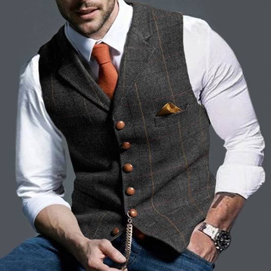 Chaleco Casual de Cuadros con Solapa Ajustado para Hombre - Image 14