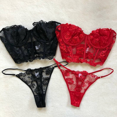 Conjunto de Lencería Premium con Encaje Bordado de Rosas - Image 7