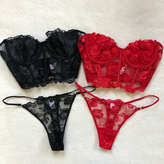 Conjunto de Lencería Premium con Encaje Bordado de Rosas - Image 7