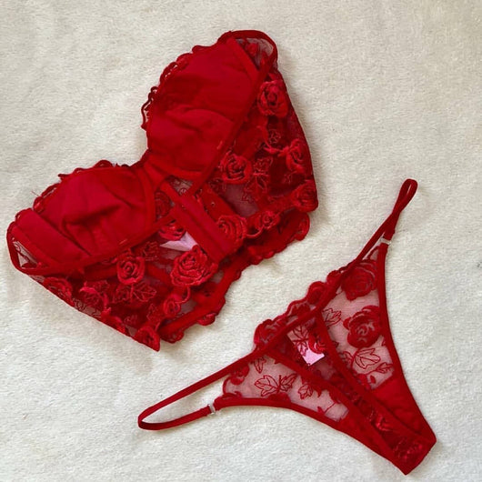 Conjunto de Lencería Premium con Encaje Bordado de Rosas - Image 8
