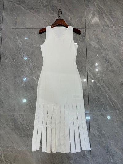 Vestido Tejido Patchwork con Dobladillo de Borlas - Diseño Slim Hueco - Image 11