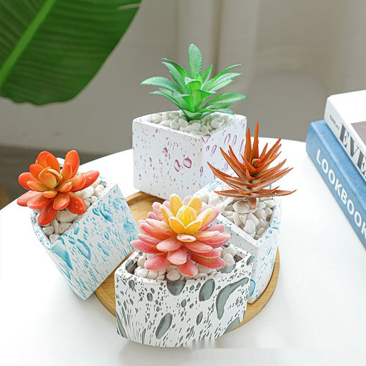 Maceta de Cerámica con Diseño Floral y Bandeja de Bambú - Image 11