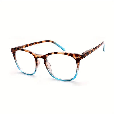 Women's retro leopard print presbyopic glasses with anti-blue light clear lenses and a blue gradient bottom frame. - Image 20