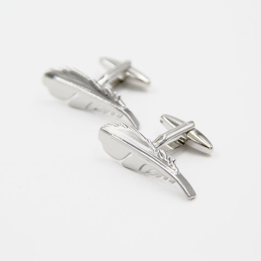 Gemelos de Plata Estilo Francés con Forma de Pluma para Hombre - Image 8