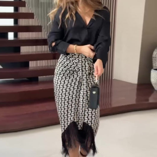 Conjunto Elegante Falda Alta con Blusa de Color Liso para Mujer - Image 17