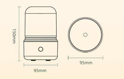 White cylindrical aroma diffuser with a clear top and an amber candlelight-effect LED light. - Image 15