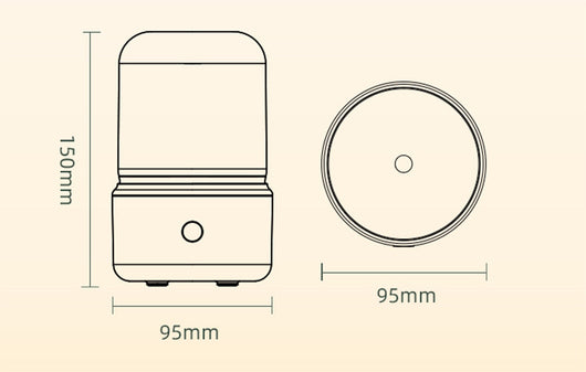 White cylindrical aroma diffuser with a clear top and an amber candlelight-effect LED light. - Image 15