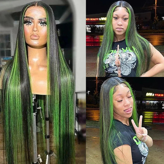 Peluca Lace Wig Cabello Liso con Highlights Verde - Image 15