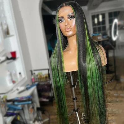 Peluca Lace Wig Cabello Liso con Highlights Verde - Image 16
