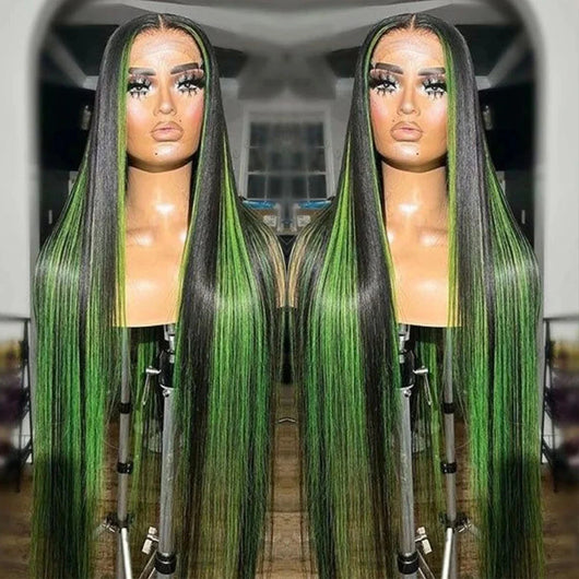 Peluca Lace Wig Cabello Liso con Highlights Verde - Image 17