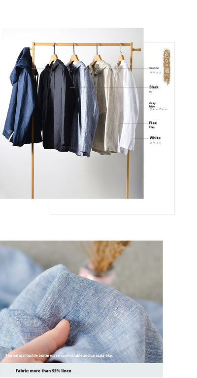 Camisa Suelta de Lino para Hombre con Capucha y Color Sólido - Image 13