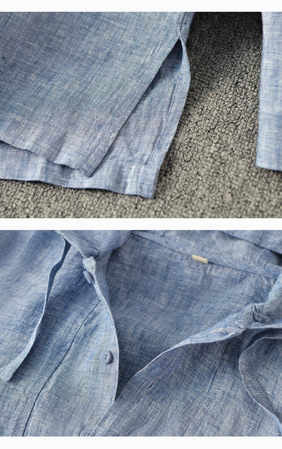 Camisa Suelta de Lino para Hombre con Capucha y Color Sólido - Image 15