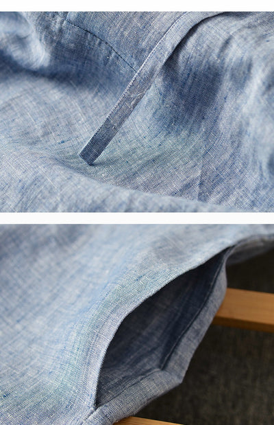 Camisa Suelta de Lino para Hombre con Capucha y Color Sólido - Image 17