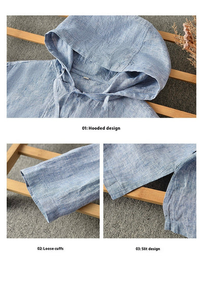 Camisa Suelta de Lino para Hombre con Capucha y Color Sólido - Image 20