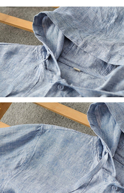 Camisa Suelta de Lino para Hombre con Capucha y Color Sólido - Image 21
