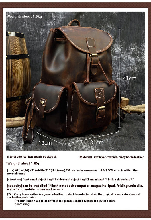 Mochila Casual de Cuero Genuino Estilo Retro para Hombre - Image 16