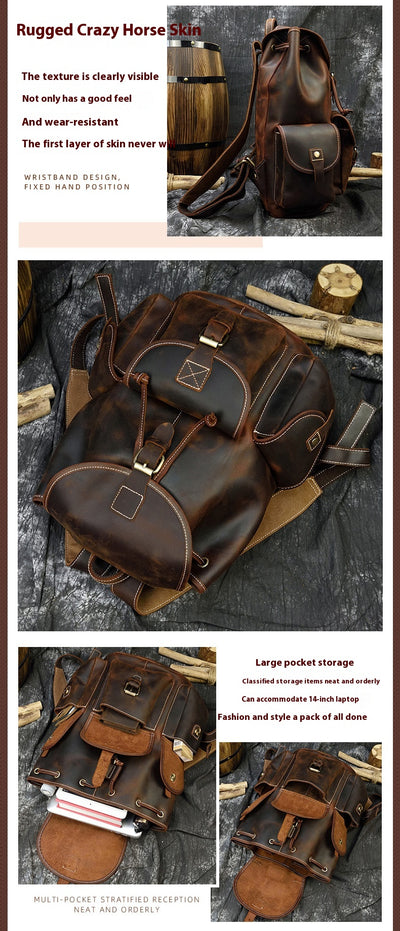 Mochila Casual de Cuero Genuino Estilo Retro para Hombre - Image 23