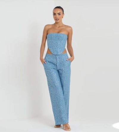 Conjunto de Pantalón Ancho y Top Tubo Brillante - Image 21