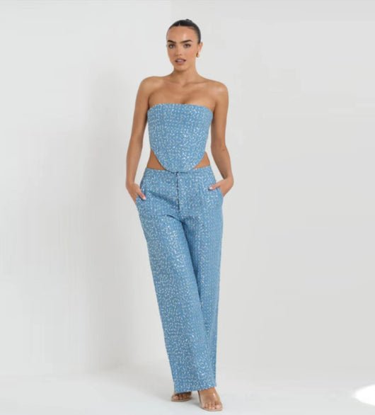 Conjunto de Pantalón Ancho y Top Tubo Brillante - Image 21