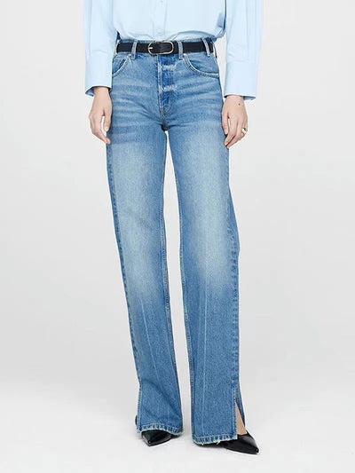 Jeans Rectos Azul Nórdico Cintura Media con Cierre de Botones para Mujer - Image 17