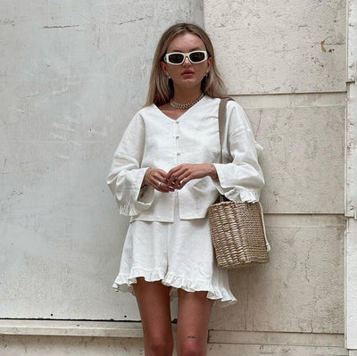 Conjunto de Dos Piezas: Camisa Suelta de Manga Larga y Shorts Casual - Image 31