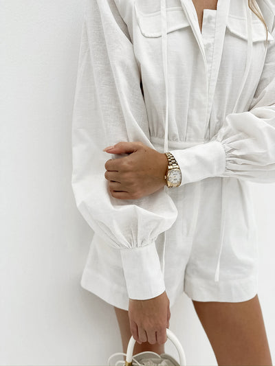 Jumpsuit Holgado de Algodón Slub Blanco para Mujer - Image 13