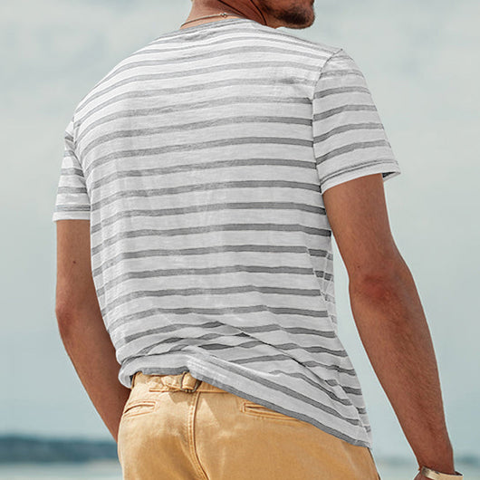Camiseta Rayada de Manga Corta para Hombre - Comodidad de Verano - Image 29
