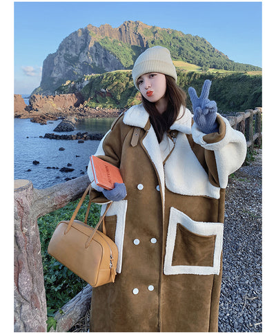 Abrigo Patchwork Khaki Retro con Bolsillos y Doble Botonadura para Mujer - Image 20