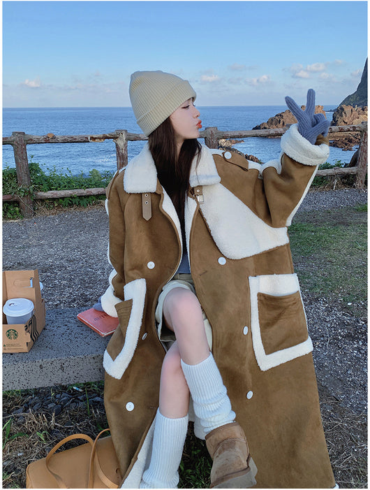 Abrigo Patchwork Khaki Retro con Bolsillos y Doble Botonadura para Mujer - Image 21