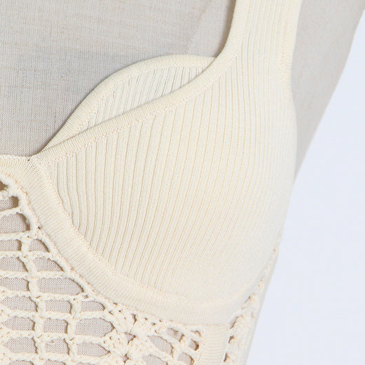 Chaleco Calado Mujer Cuello Bajo Diseño Fishbone Transparente - Image 18