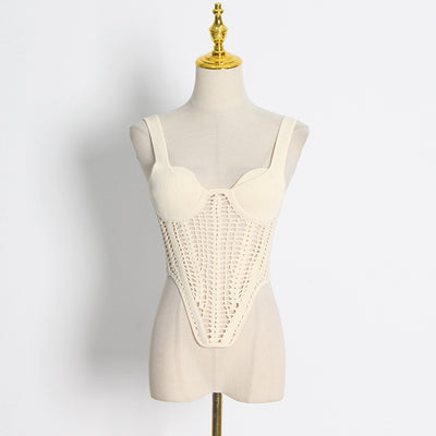 Chaleco Calado Mujer Cuello Bajo Diseño Fishbone Transparente - Image 21