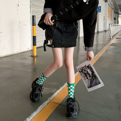 Calcetines Tubo Estilo Ajedrez para Mujer - Image 27