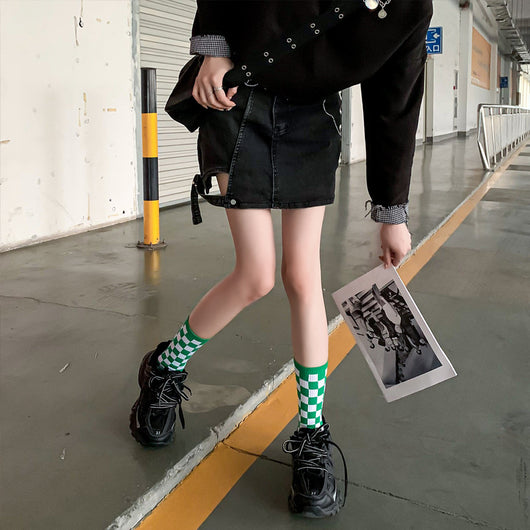 Calcetines Tubo Estilo Ajedrez para Mujer - Image 27