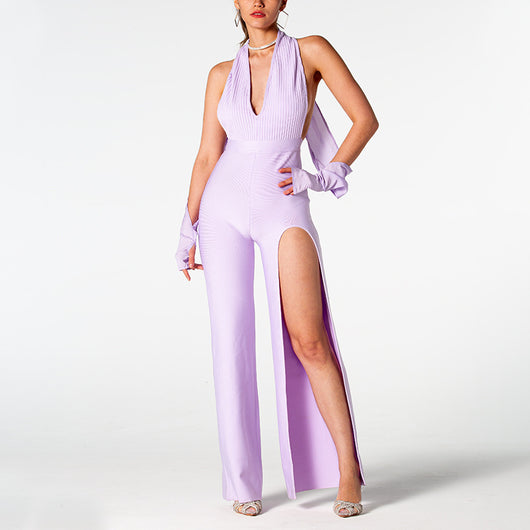 Jumpsuit Elegante sin Espalda con Escote en V y Abertura Lateral - Image 11