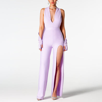 Jumpsuit Elegante sin Espalda con Escote en V y Abertura Lateral - Image 12