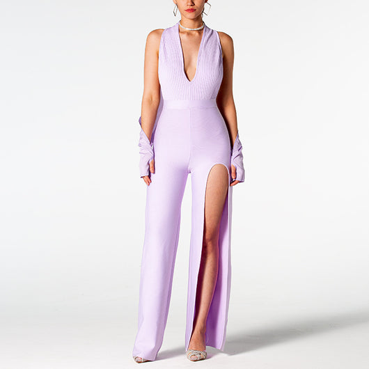 Jumpsuit Elegante sin Espalda con Escote en V y Abertura Lateral - Image 12