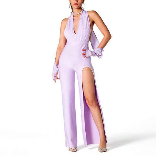 Jumpsuit Elegante sin Espalda con Escote en V y Abertura Lateral - Image 15