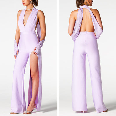 Jumpsuit Elegante sin Espalda con Escote en V y Abertura Lateral - Image 16